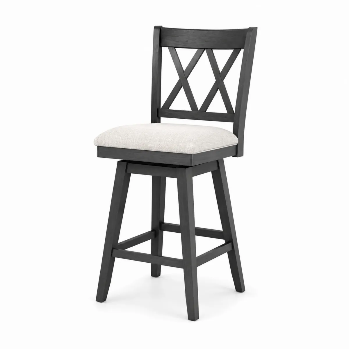 Holz-Barhocker mit Kreuzdesign-Rückenlehne, Drehfunktion, Schwarz/Beige