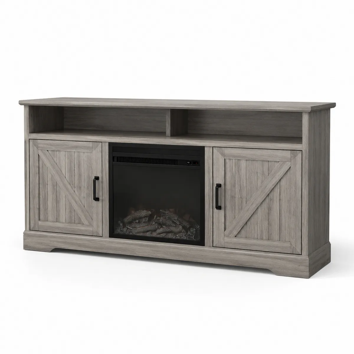 TV-Schrank aus Holz mit elektrischem Kamin 152cm Grau