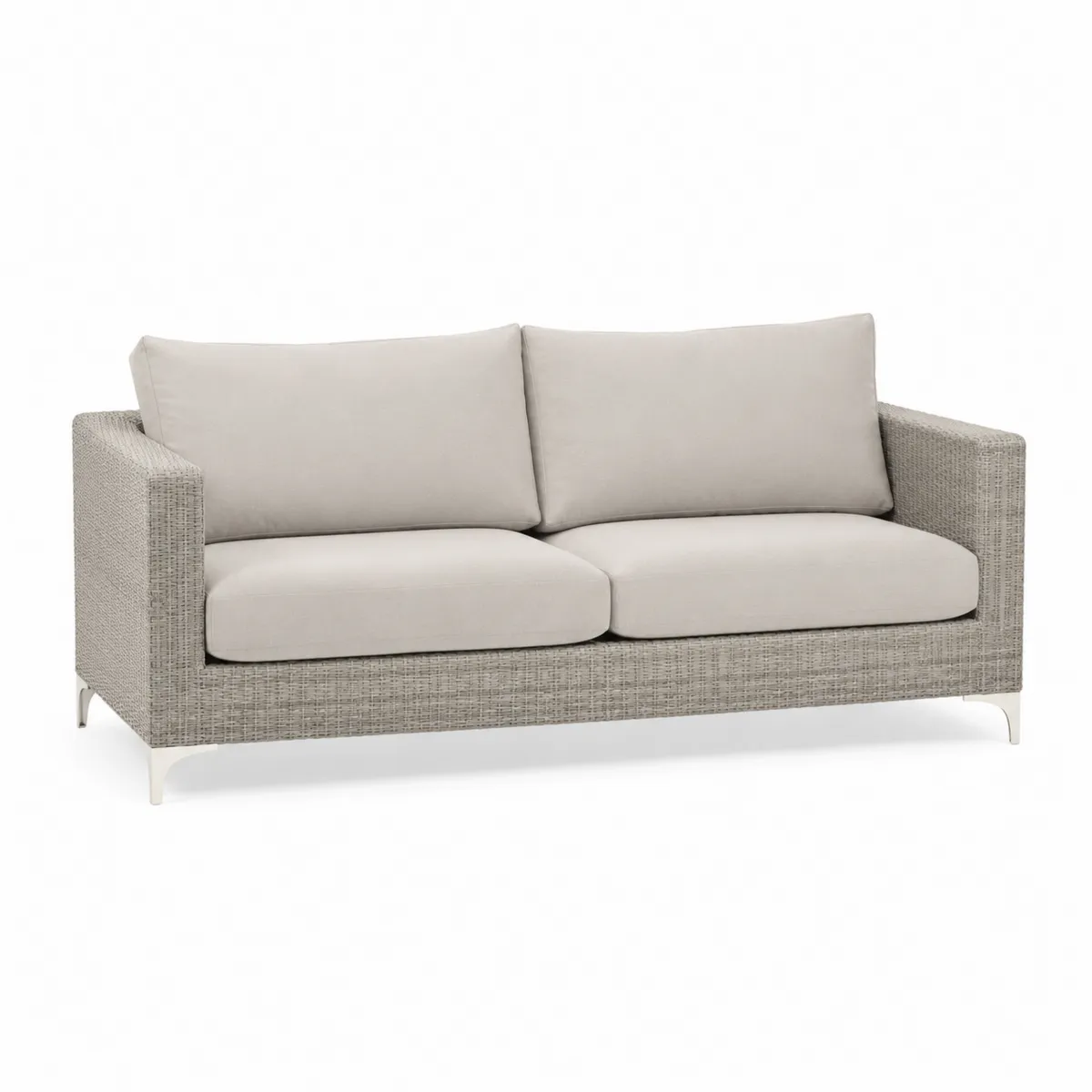 Zweisitzer Sofa mit Polyrattan Rahmen und Stoffbezug, Hellgrau