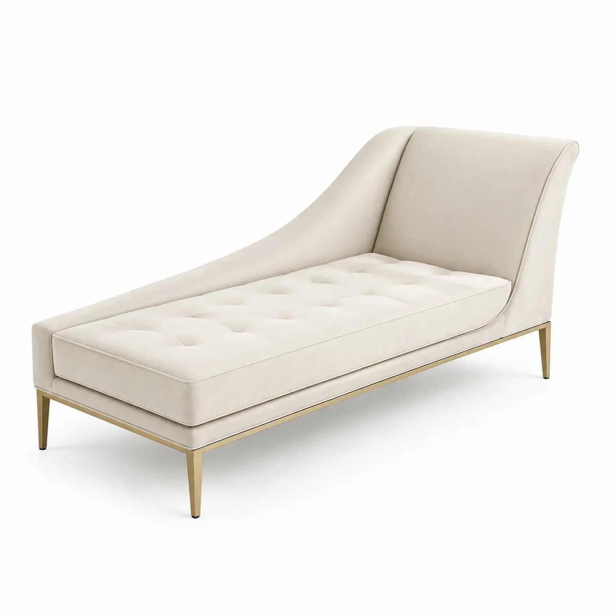 Chaiselongue Beige Velours mit Edelstahlbeinen