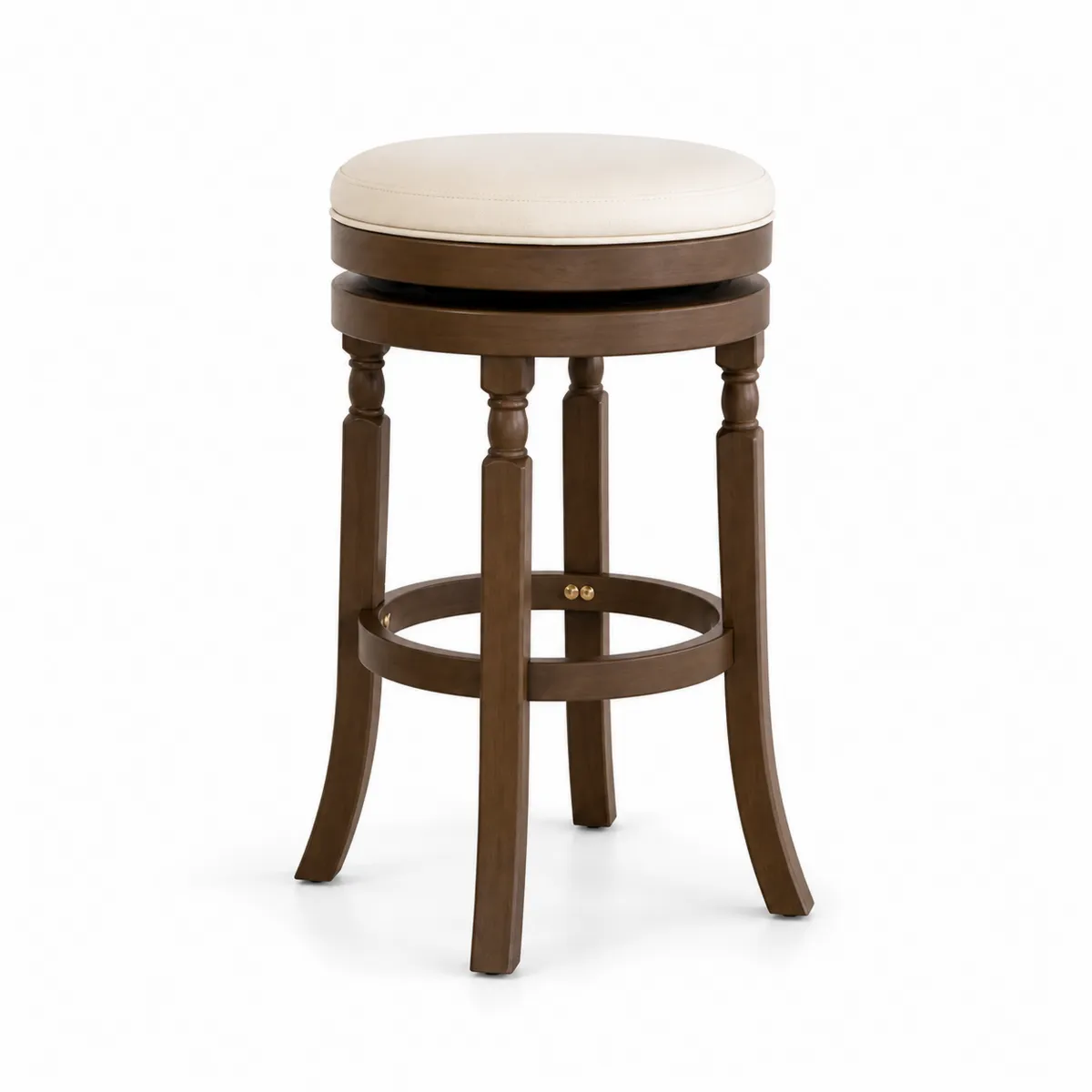Holz Barhocker mit PU-Leder Sitz, drehbar, Braun/Beige