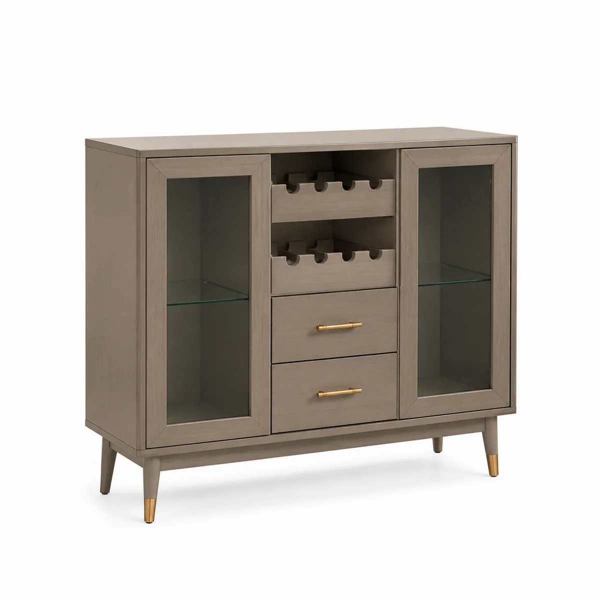 Weinschrank aus Eichenholz mit Glastüren und Metallgriffen, 110cm x 40cm x 120cm, Grau