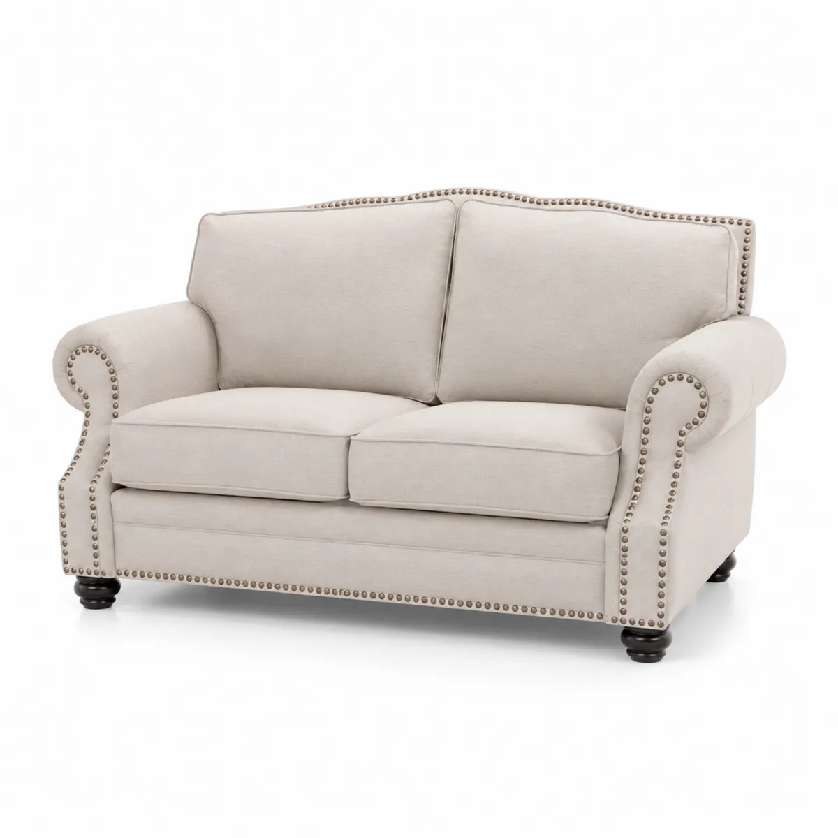 Zweisitzer Sofa Leinenstoff Creme Mit Nieten