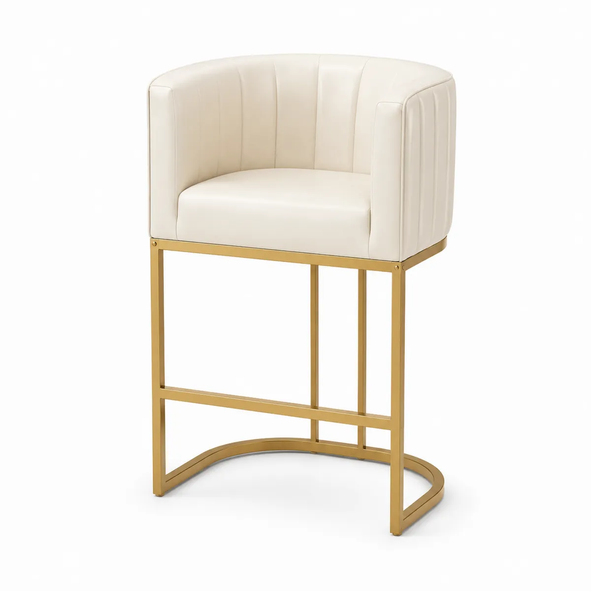 Barhocker Kunstleder Creme mit Metallgestell