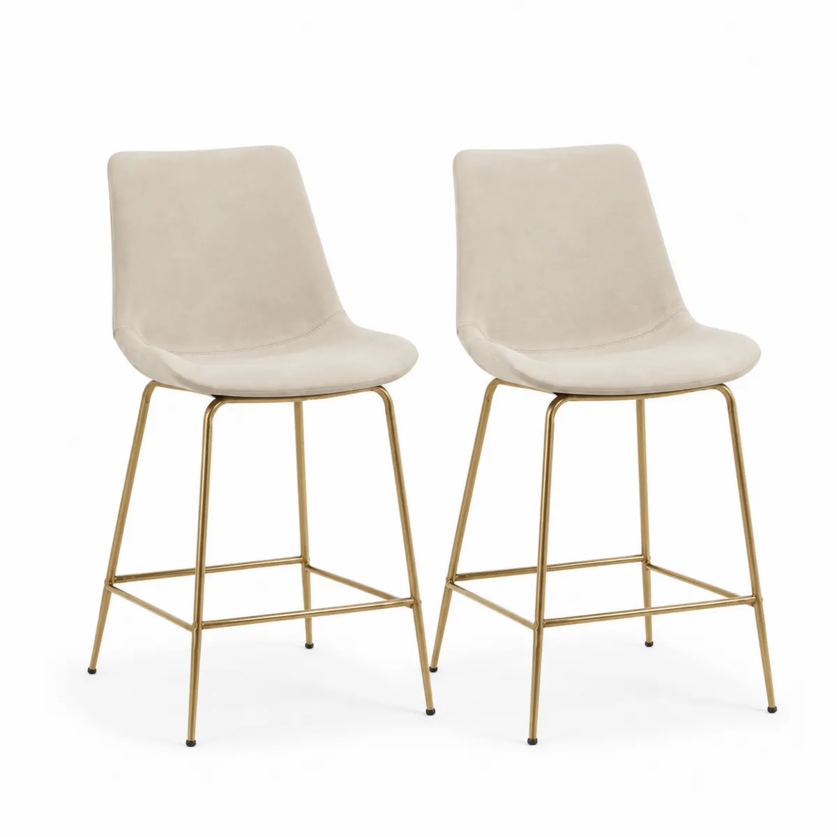 Barhocker Set aus Mikrofaser Beige mit Metallbeinen Gold