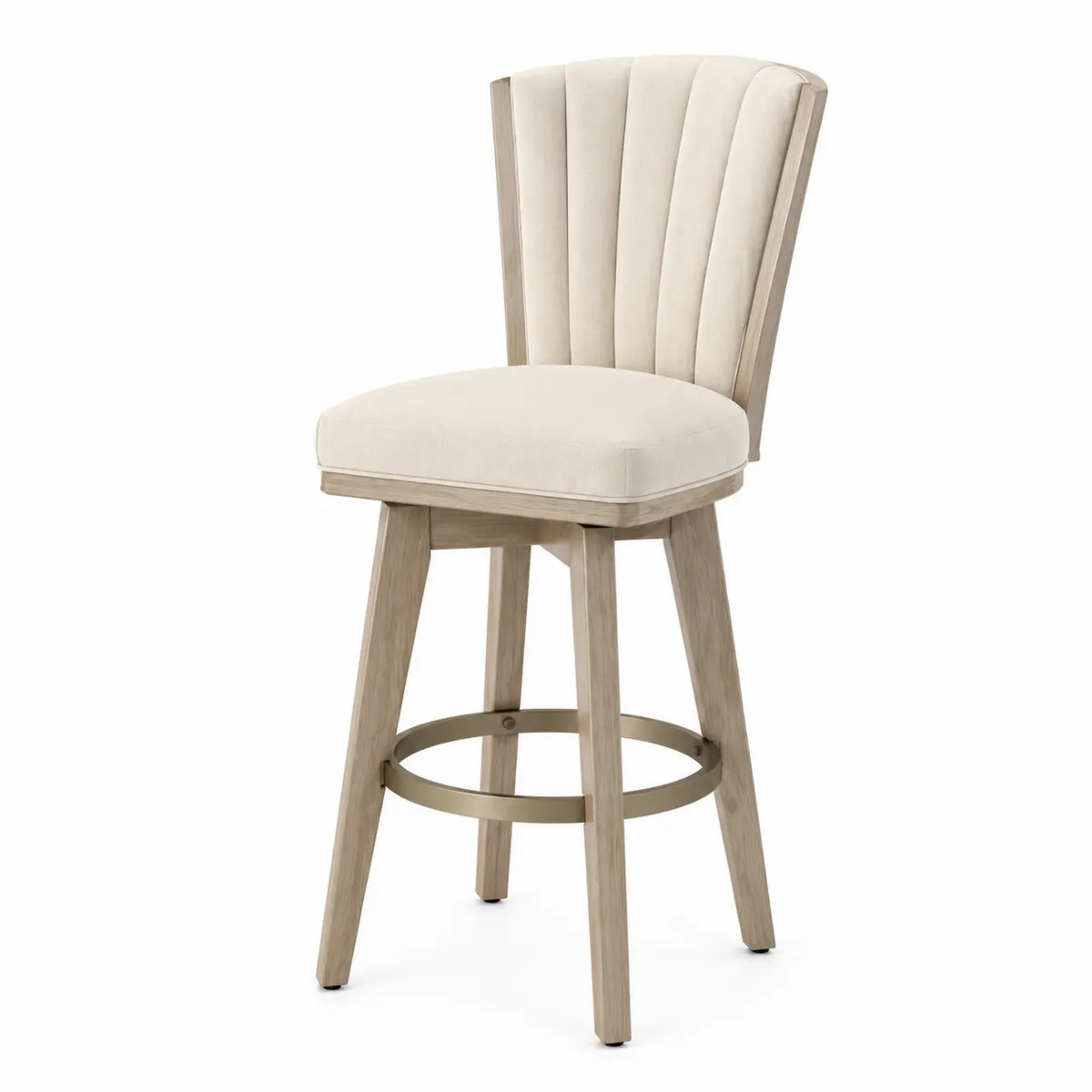 Barhocker aus Holz mit Stoffpolsterung, Beige