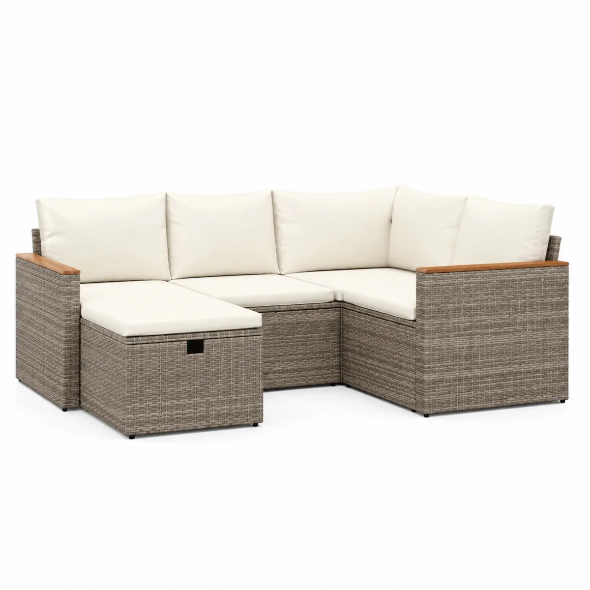 Rattan Garten-Ecksofa L-Form mit Cremeweißen Kissen