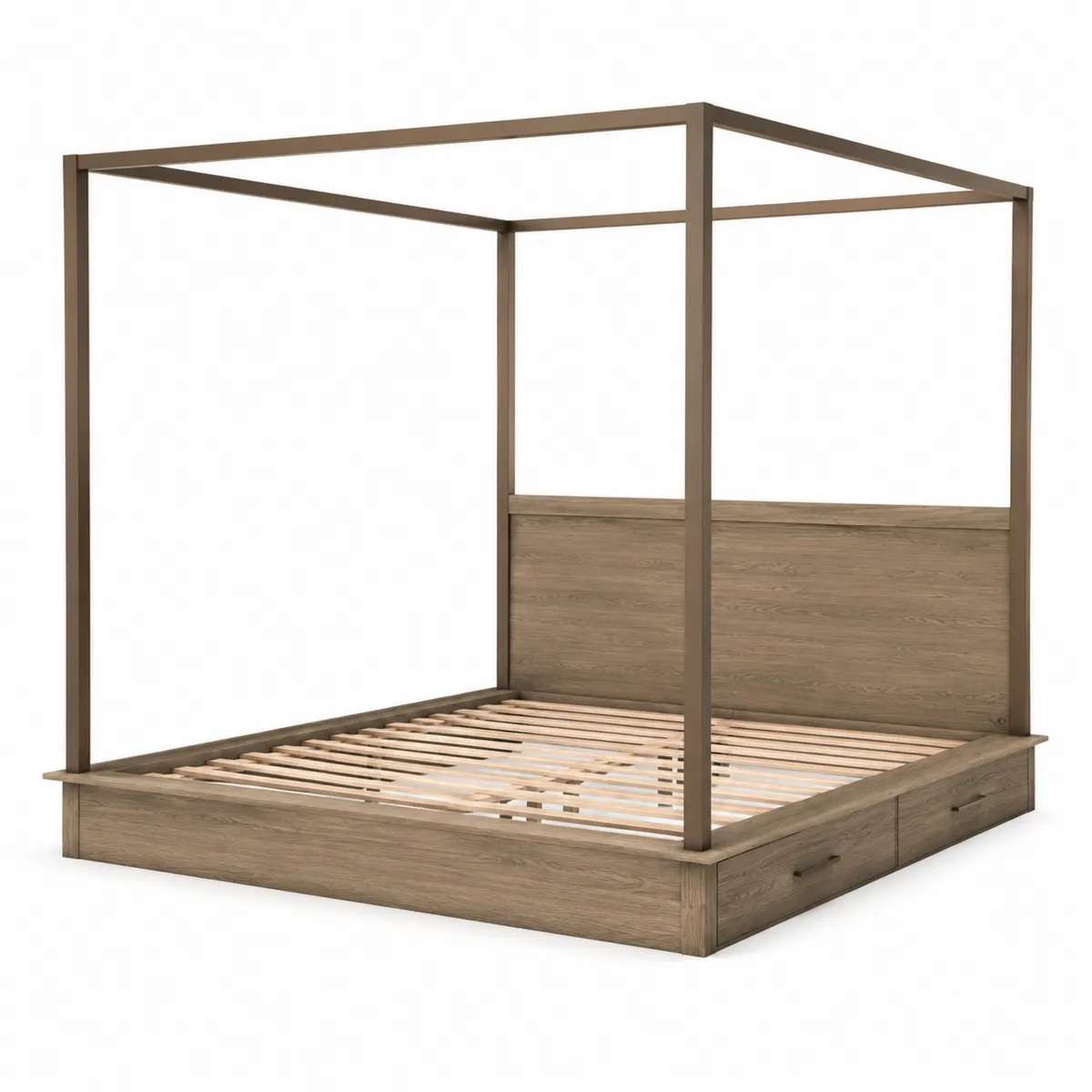 Holz Himmelbett mit Schubladen 200x180 cm Braun