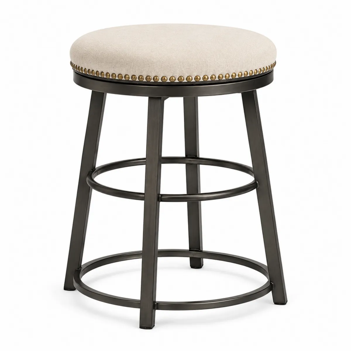 Metallrahmen Barhocker mit Leinenbezug Beige/Schwarz