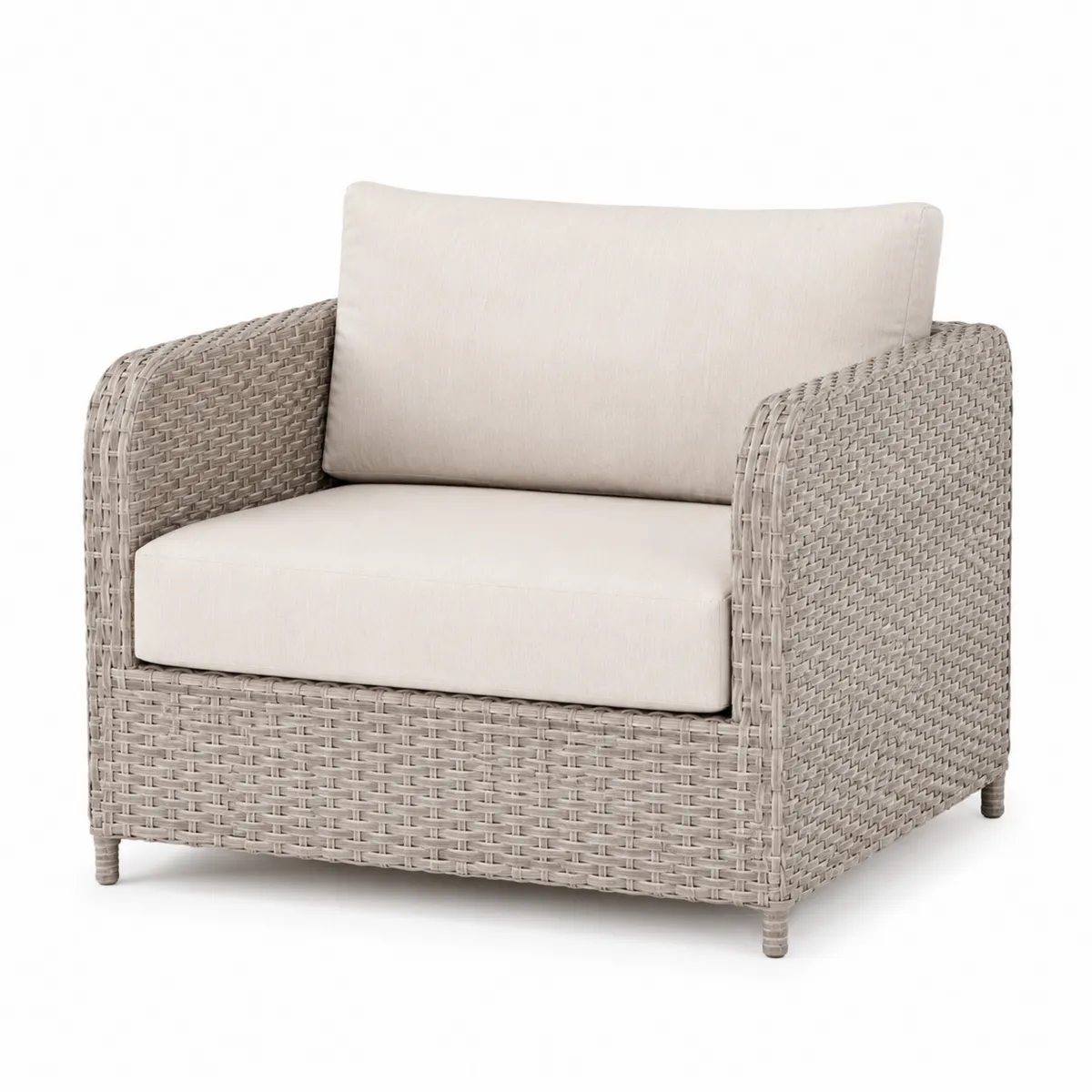 Polyrattan Sessel mit Armlehnen in Creme und Grau