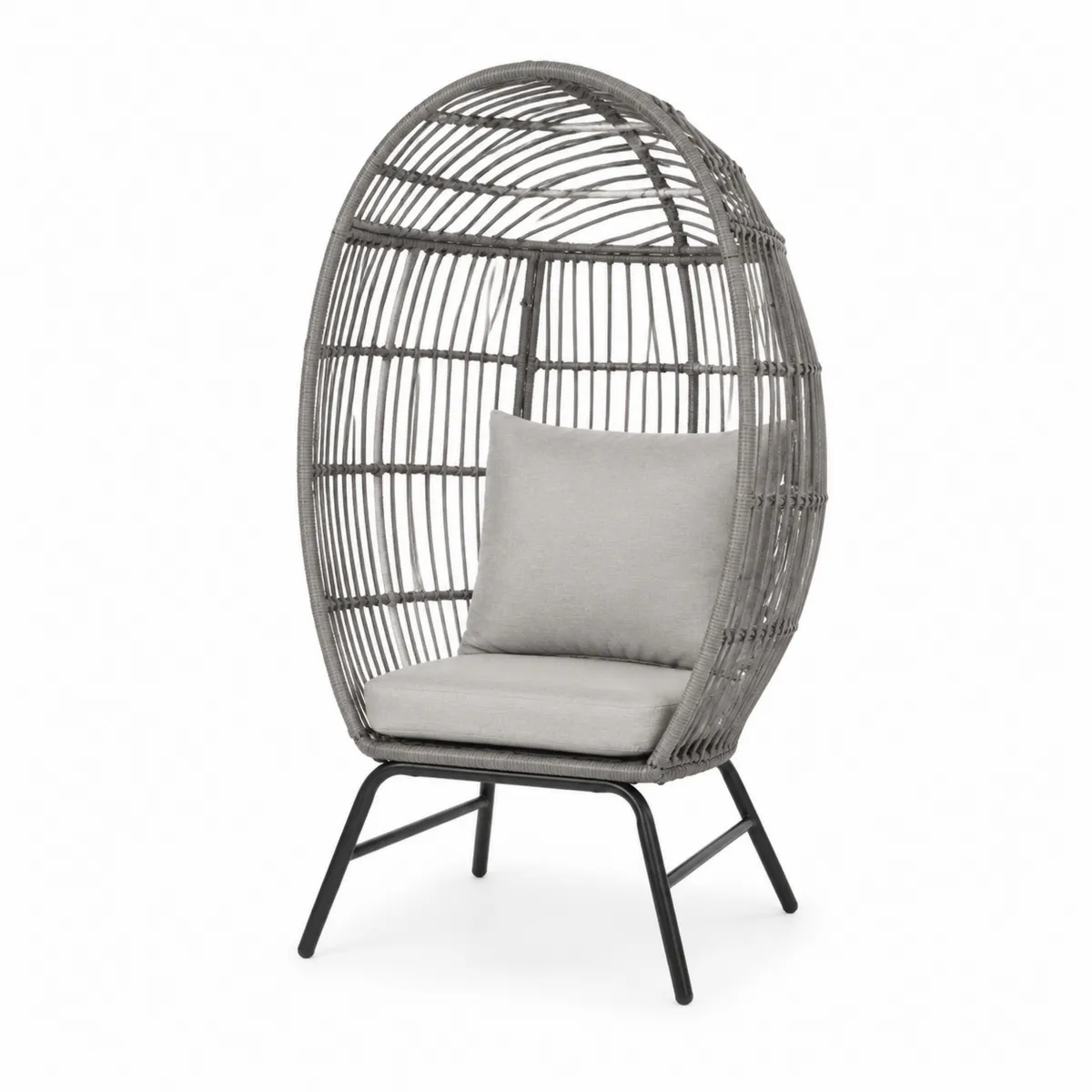 Polyrattan Ei-Stuhl Grau mit Kissen