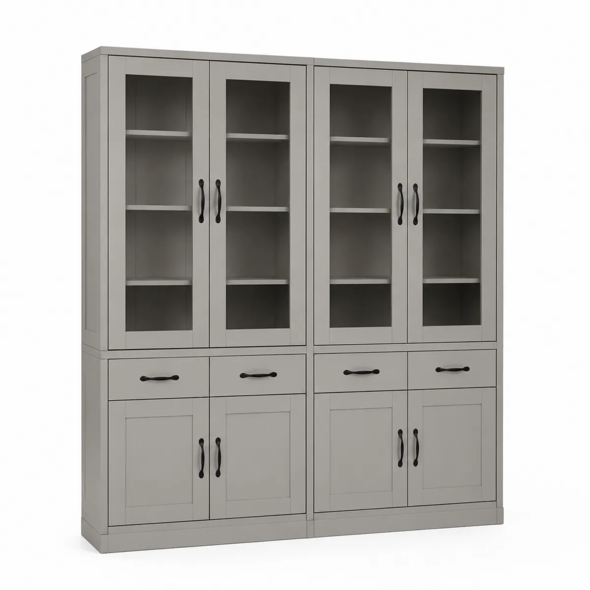 Vitrine Schrank Set Holz Grau mit gehärteten Glastüren 240x200x40 cm