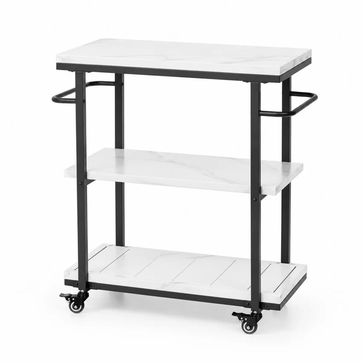 Servierwagen mit Marmoroptik MDF und Metall Schwarz Weiß 80x40x84 cm