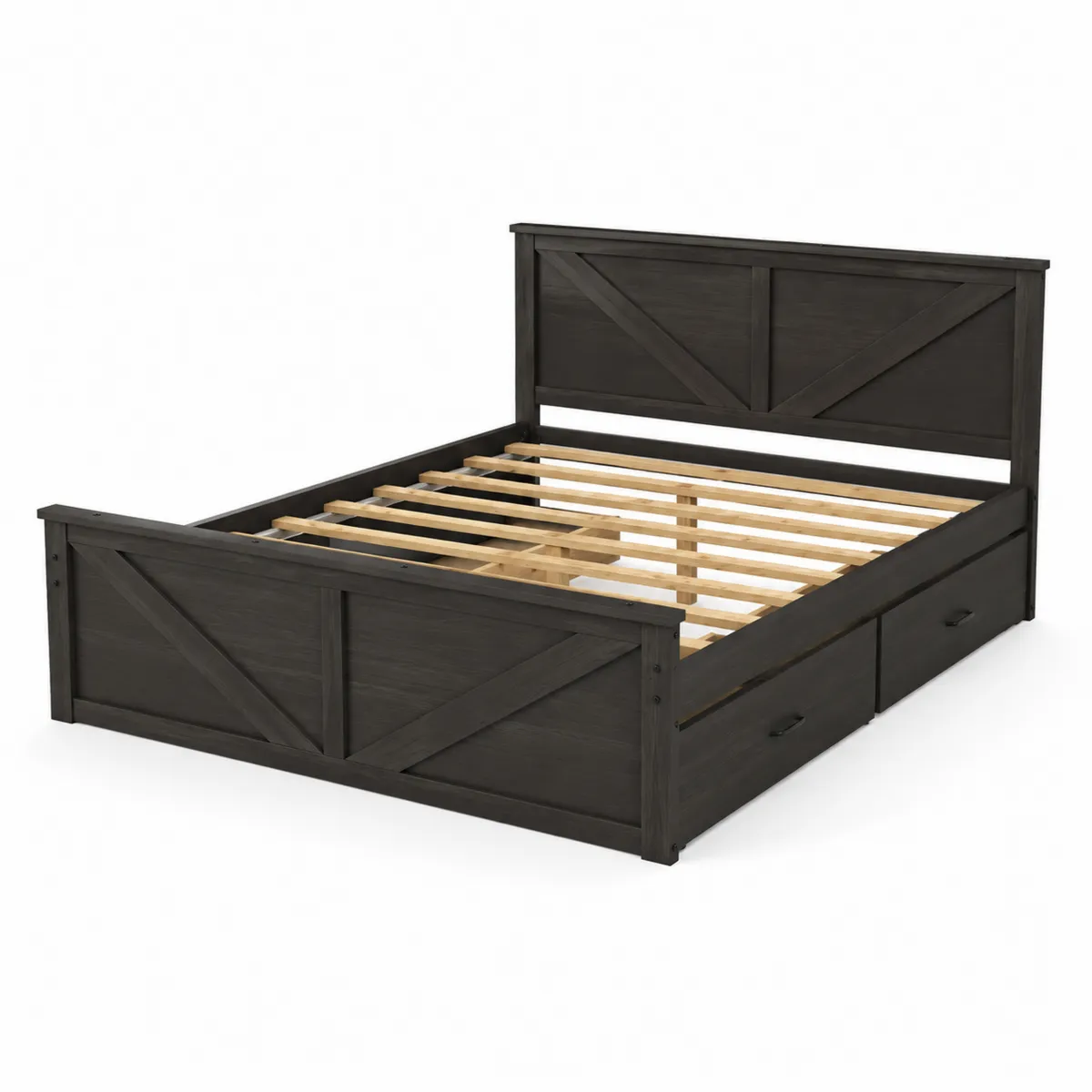 Doppelbett mit Schubladen Massivholz Dunkelbraun
