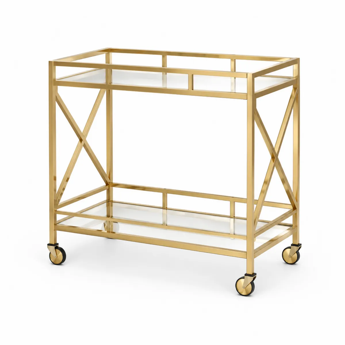Servierwagen aus Edelstahl und Glas, Gold