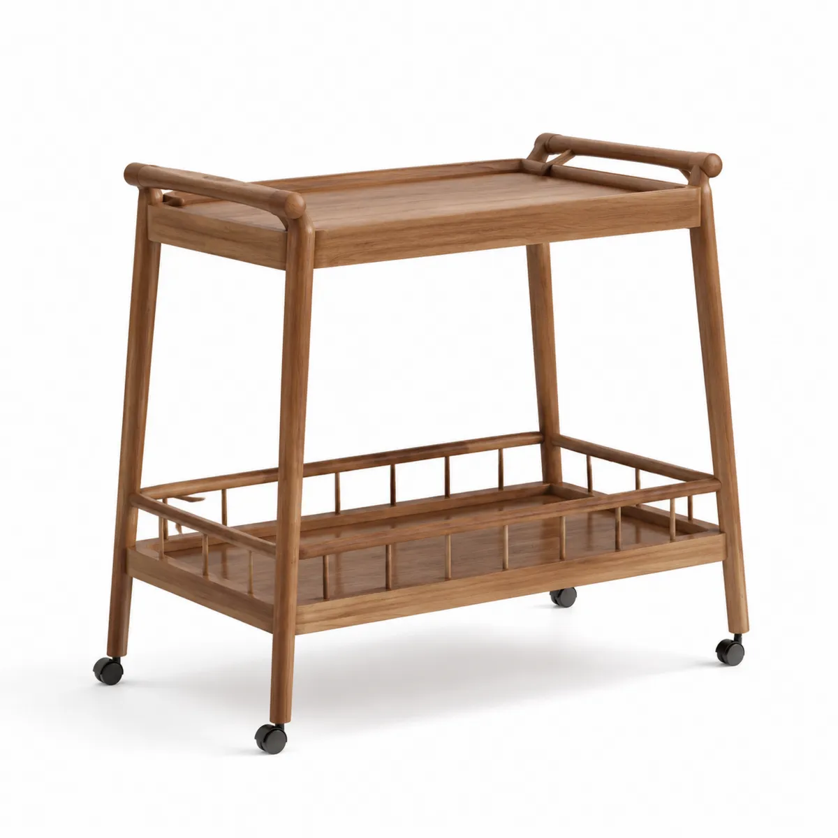 Servierwagen aus Holz mit Rollen, Natur