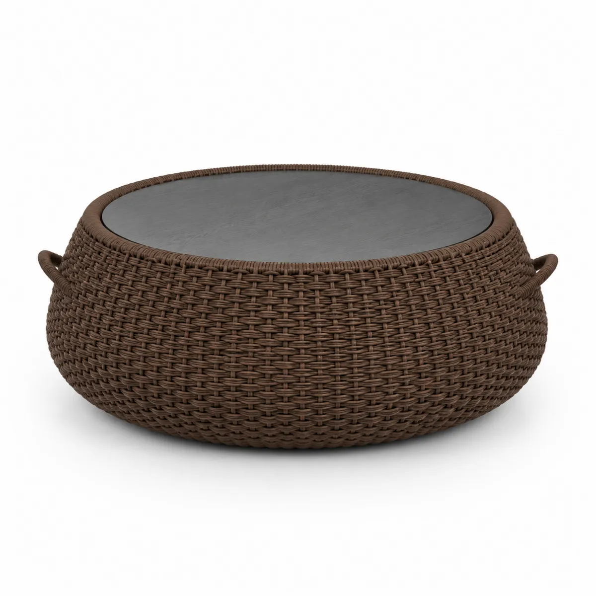 Runder Gartencouchtisch aus Rattan mit Glasplatte Braun