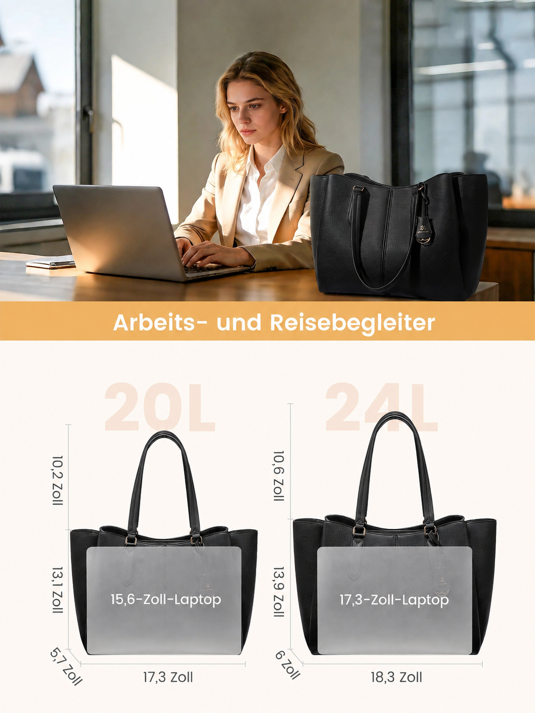 💼 Laptop-Tote-Tasche – 3 Fächer, passt für 39,6 cm & 39,6 cm Laptops 🔥 Kaufe 2, Versand kostenlos (Handgefertigt mit Sorgfalt)