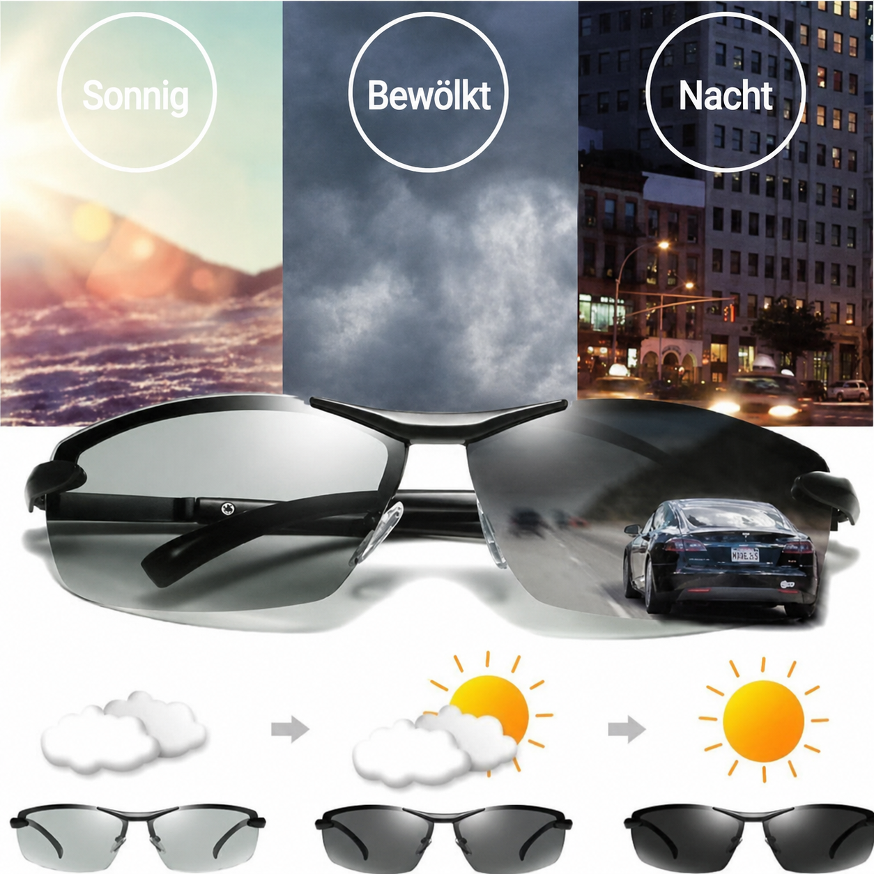2026🔥 Photochromatische Sonnenbrille mit entspiegelten, polarisierten Gläsern