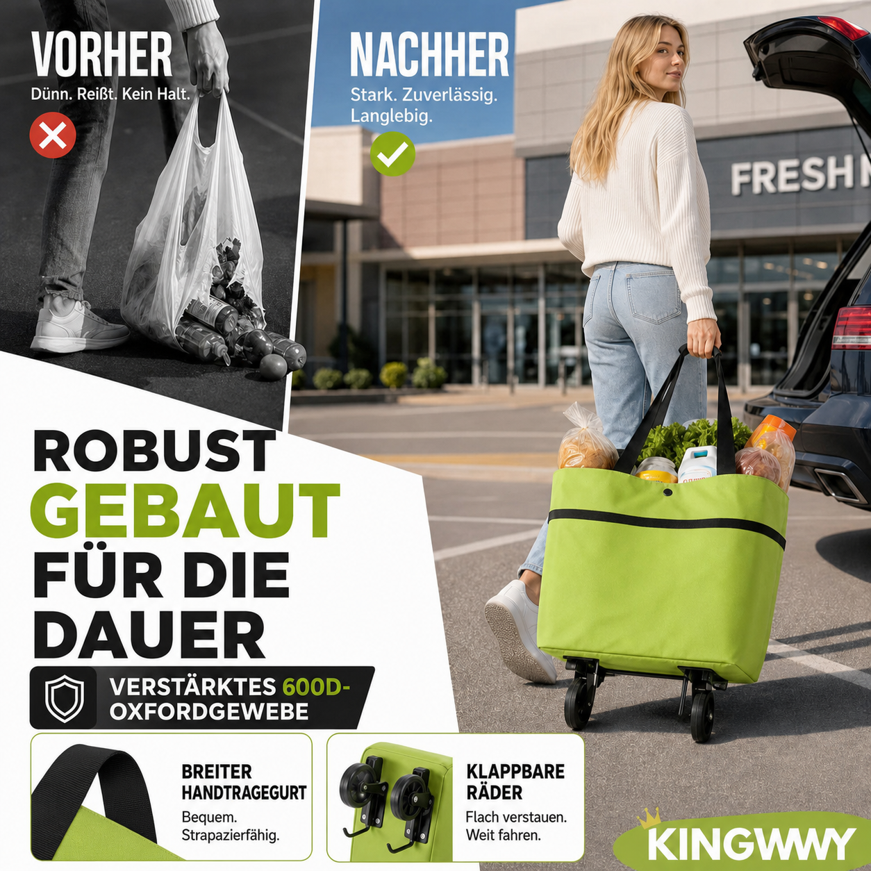 🔥 2-in-1 faltbarer Einkaufstrolley mit Rädern 🛒