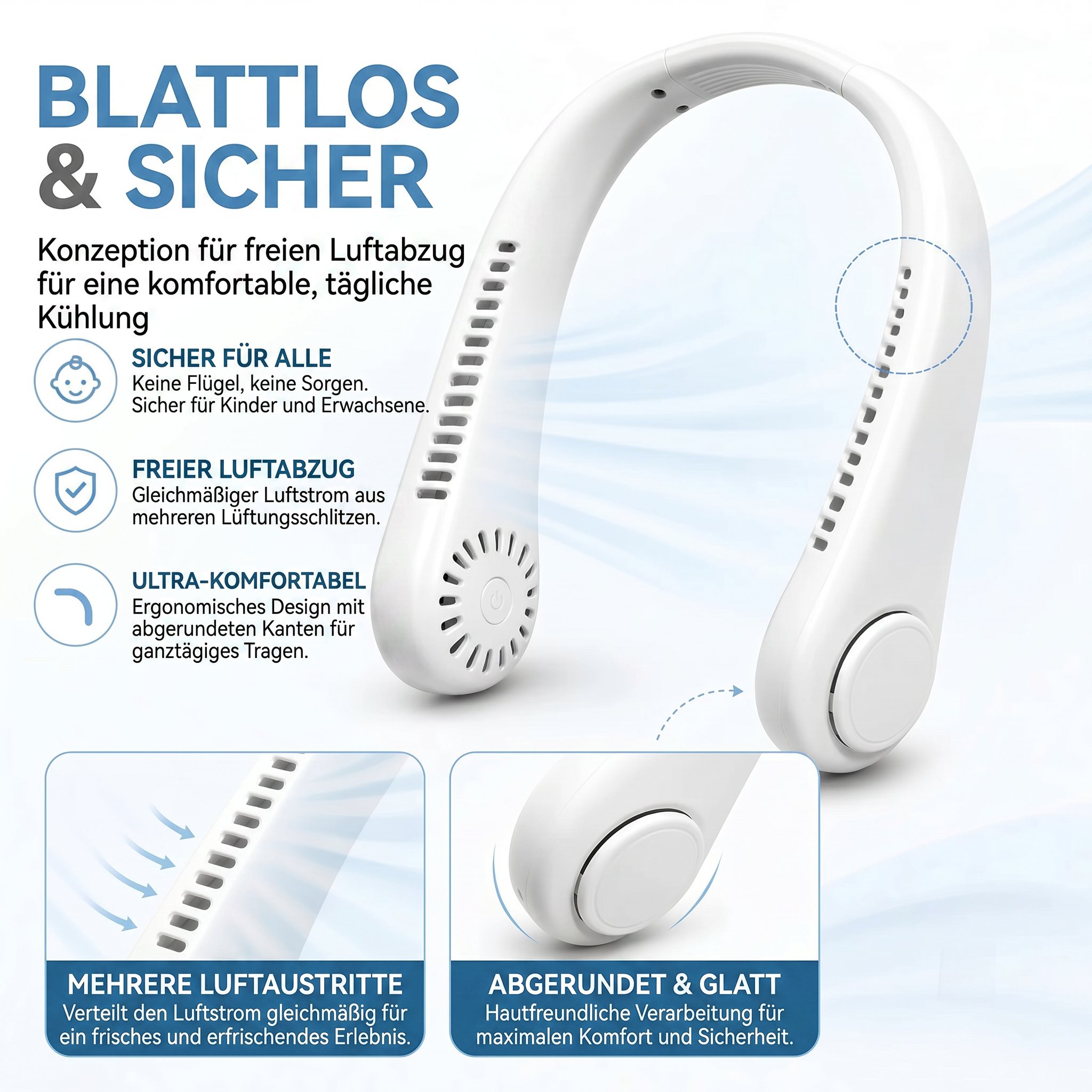 Leiser, tragbarer Nackenventilator