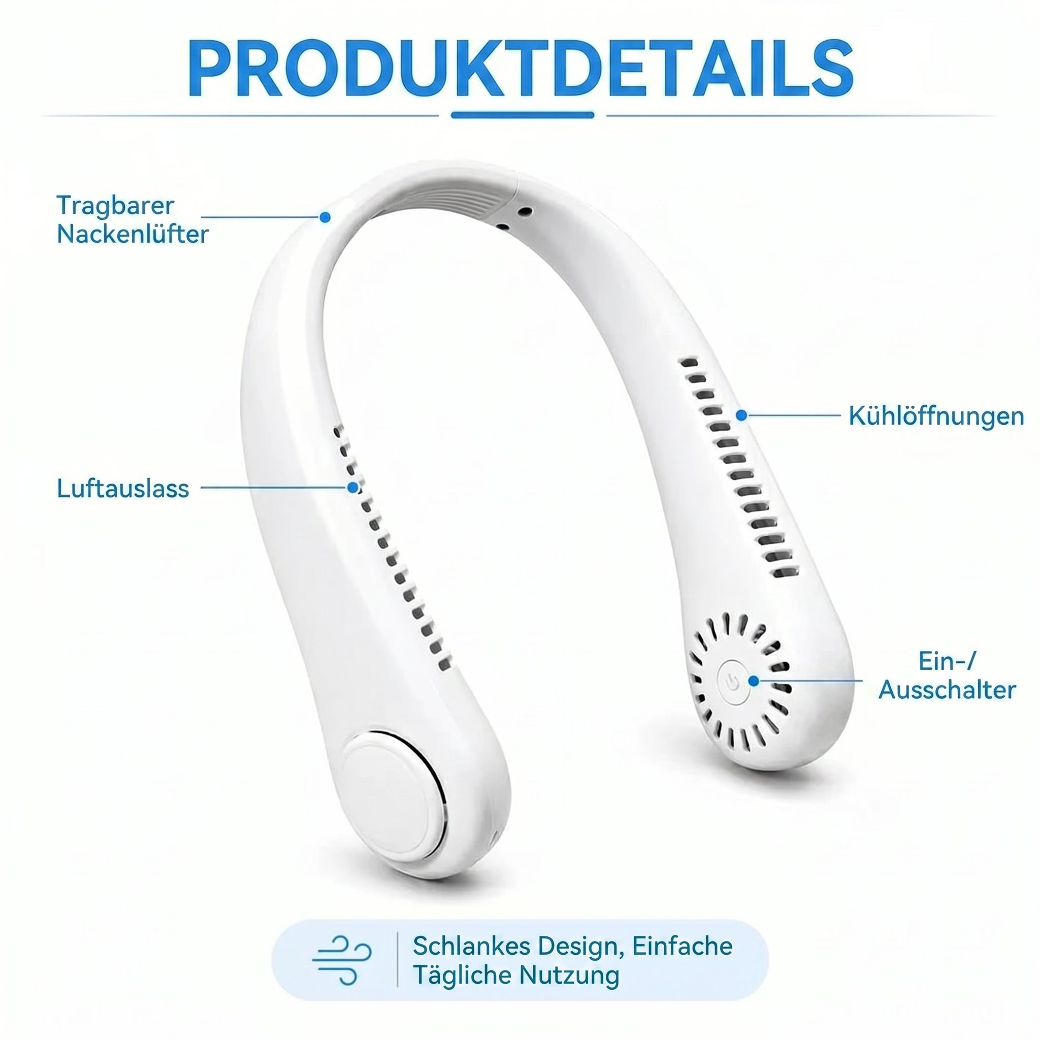Leiser, tragbarer Nackenventilator