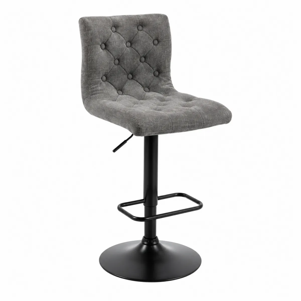 Sgabello da Bar in Tessuto Poliestere Grigio con Base in Metallo Nero