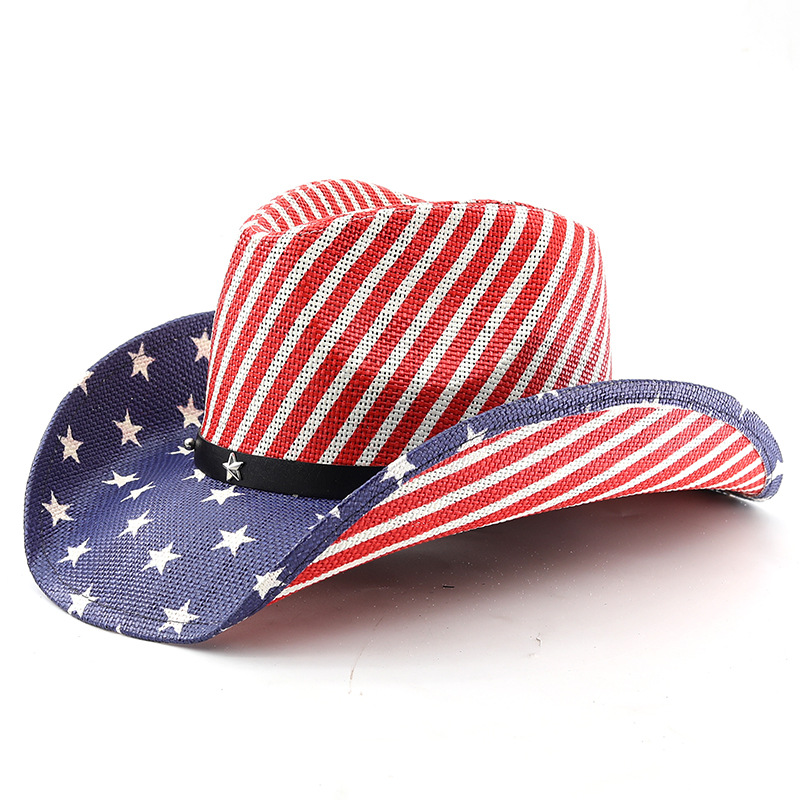 American Flag | Navy Straw Cowboy Hat for Men Women Western Sun Hat
