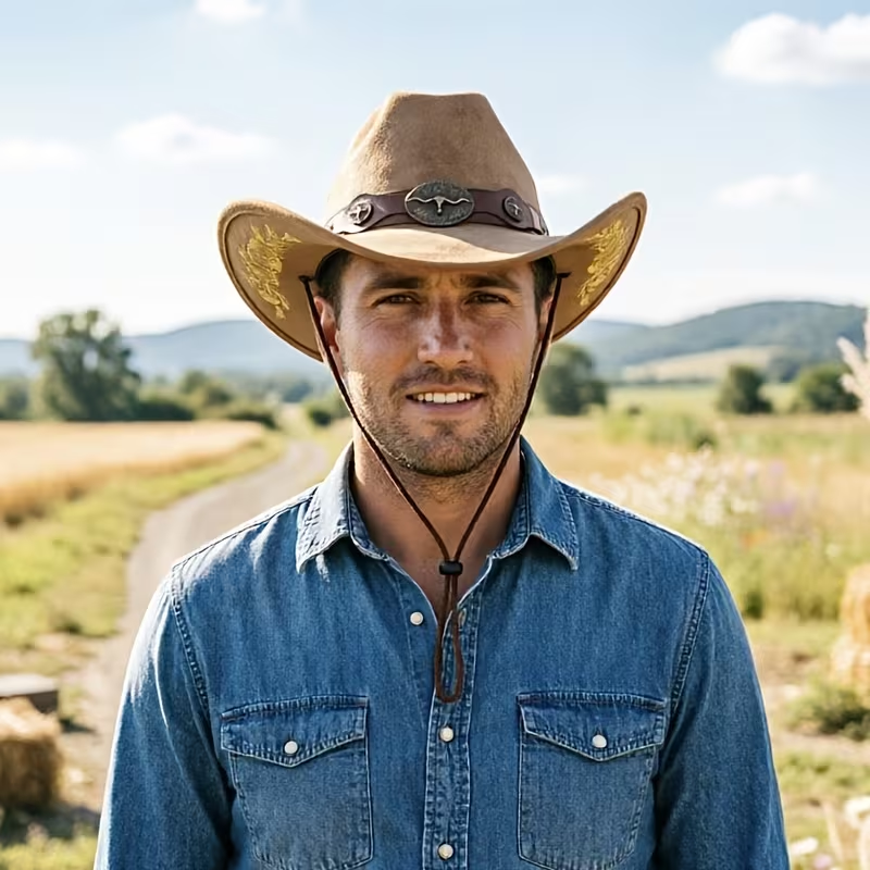 Vintage Western Cowboy Hat | Embroidered Cowgirl Hat with Leather Band