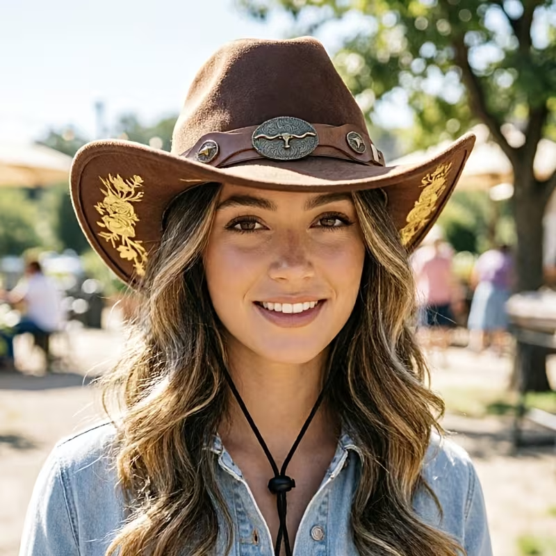 Vintage Western Cowboy Hat | Embroidered Cowgirl Hat with Leather Band