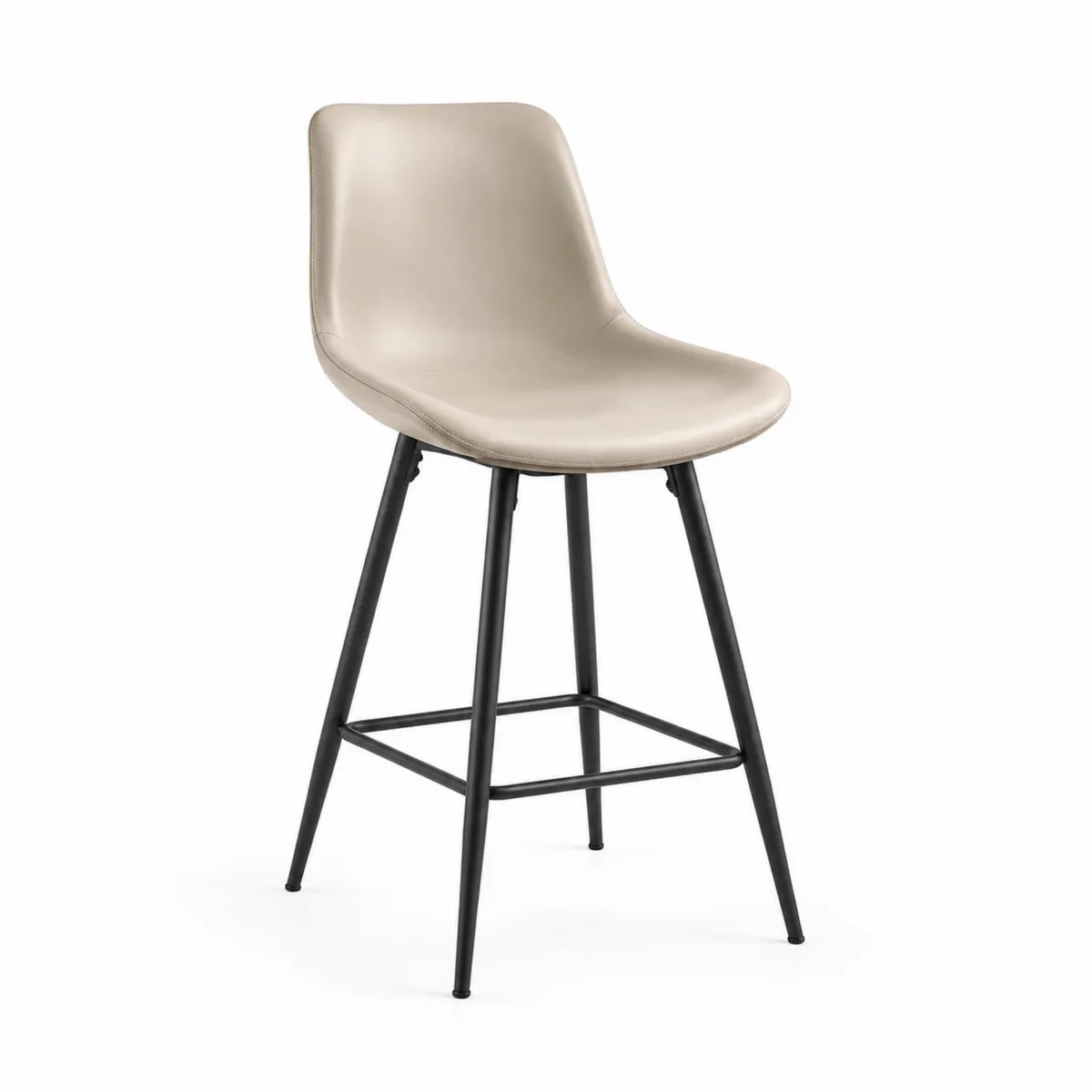 Sgabello in similpelle beige con gambe in metallo nero-Nordiclumichic