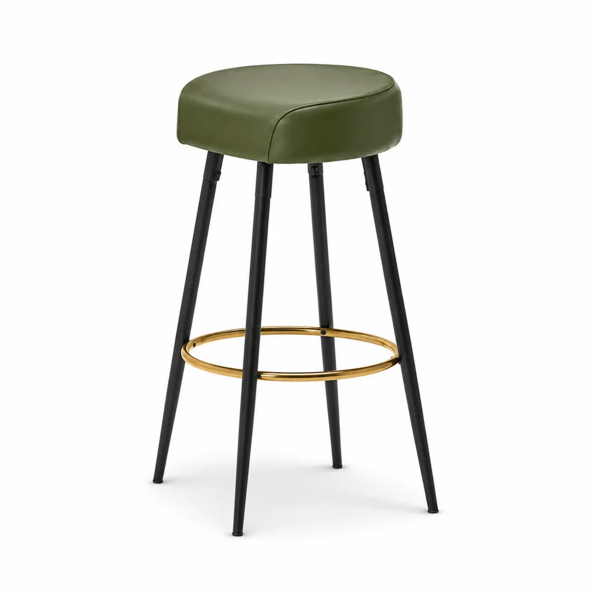 Sgabello da Bar in Pelle Sintetica Verde con Gambe in Metallo e Poggiapiedi in Ottone-Nordiclumichic