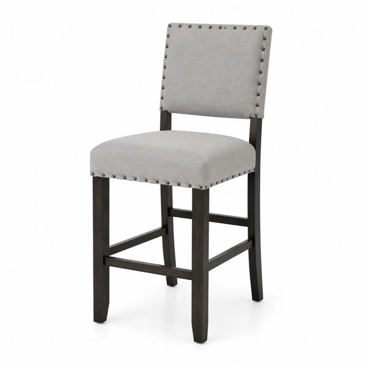 Sgabello in Tessuto Grigio con Struttura in Legno Scuro-Nordiclumichic
