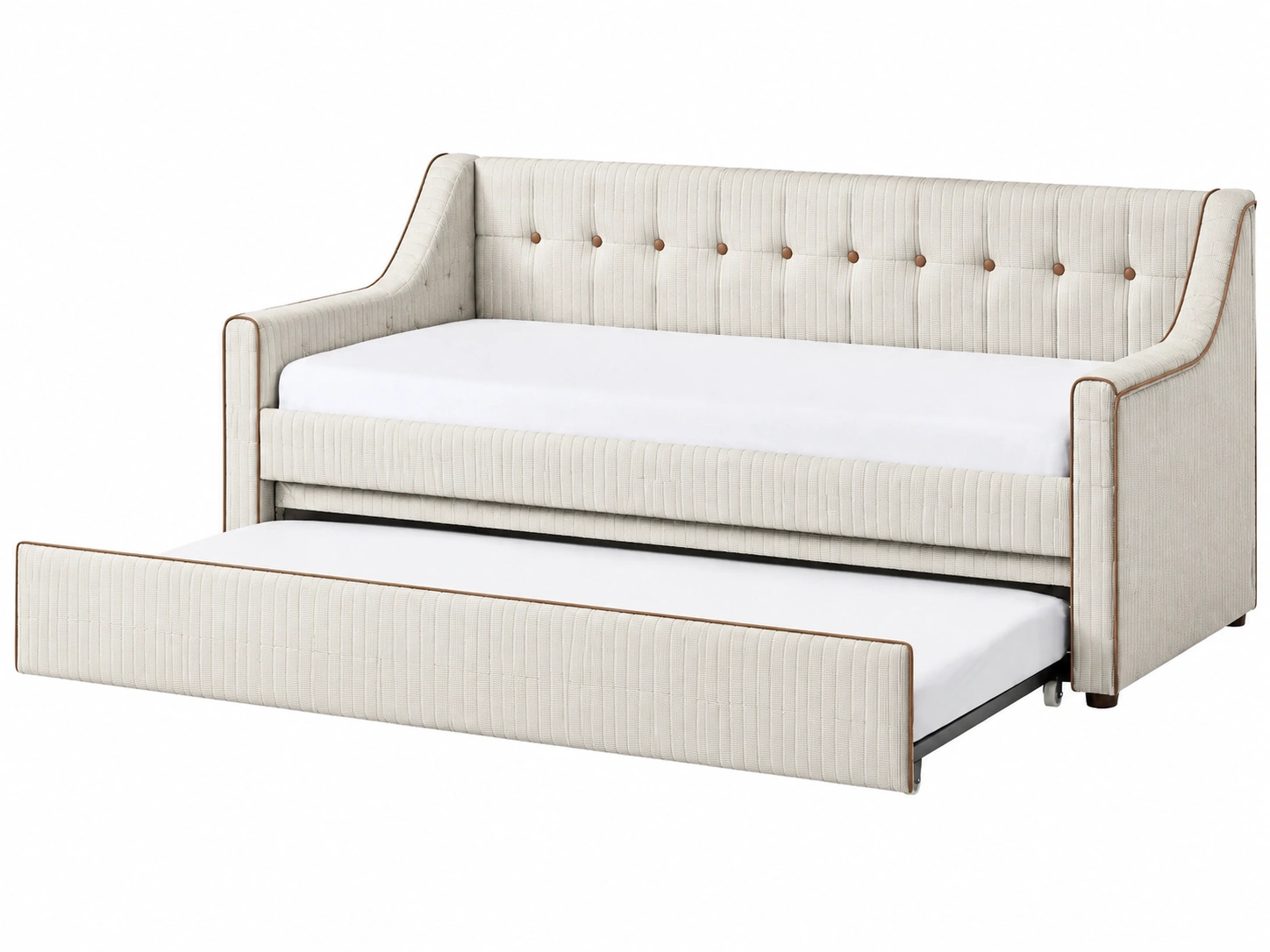Sofa cama individual tapizado con cama inferior extraible en color crema claro-woodvique