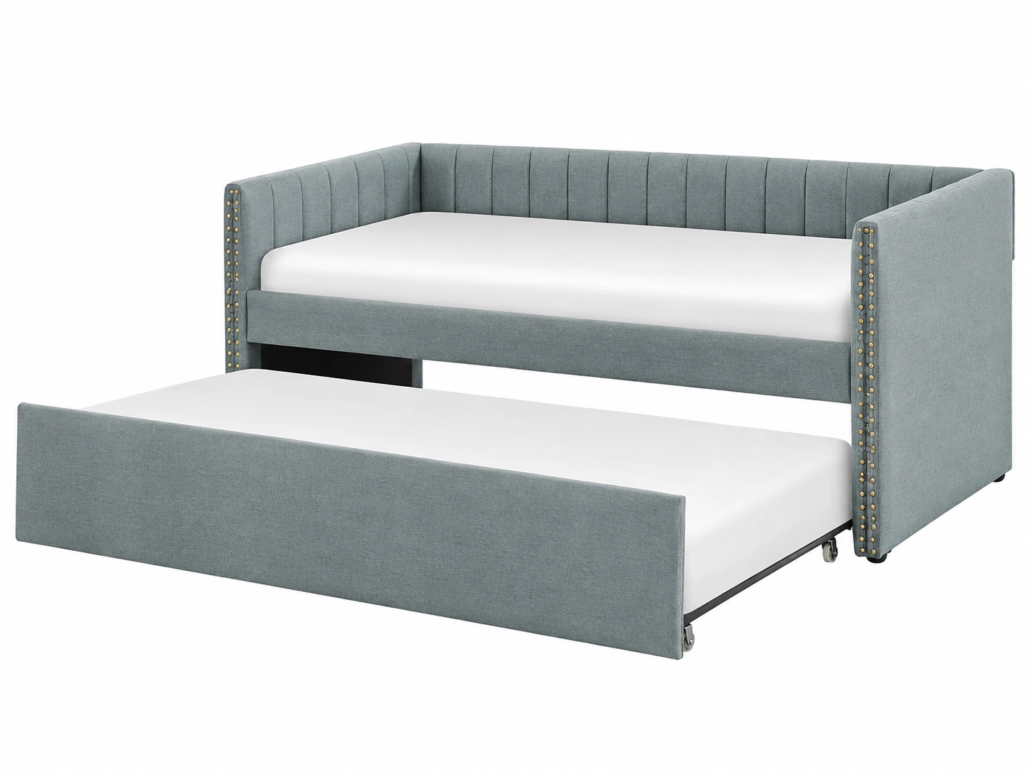 Sofa cama nido tapizado azul grisaceo contemporaneo con estructura acolchada para habitacion moderna-woodvique