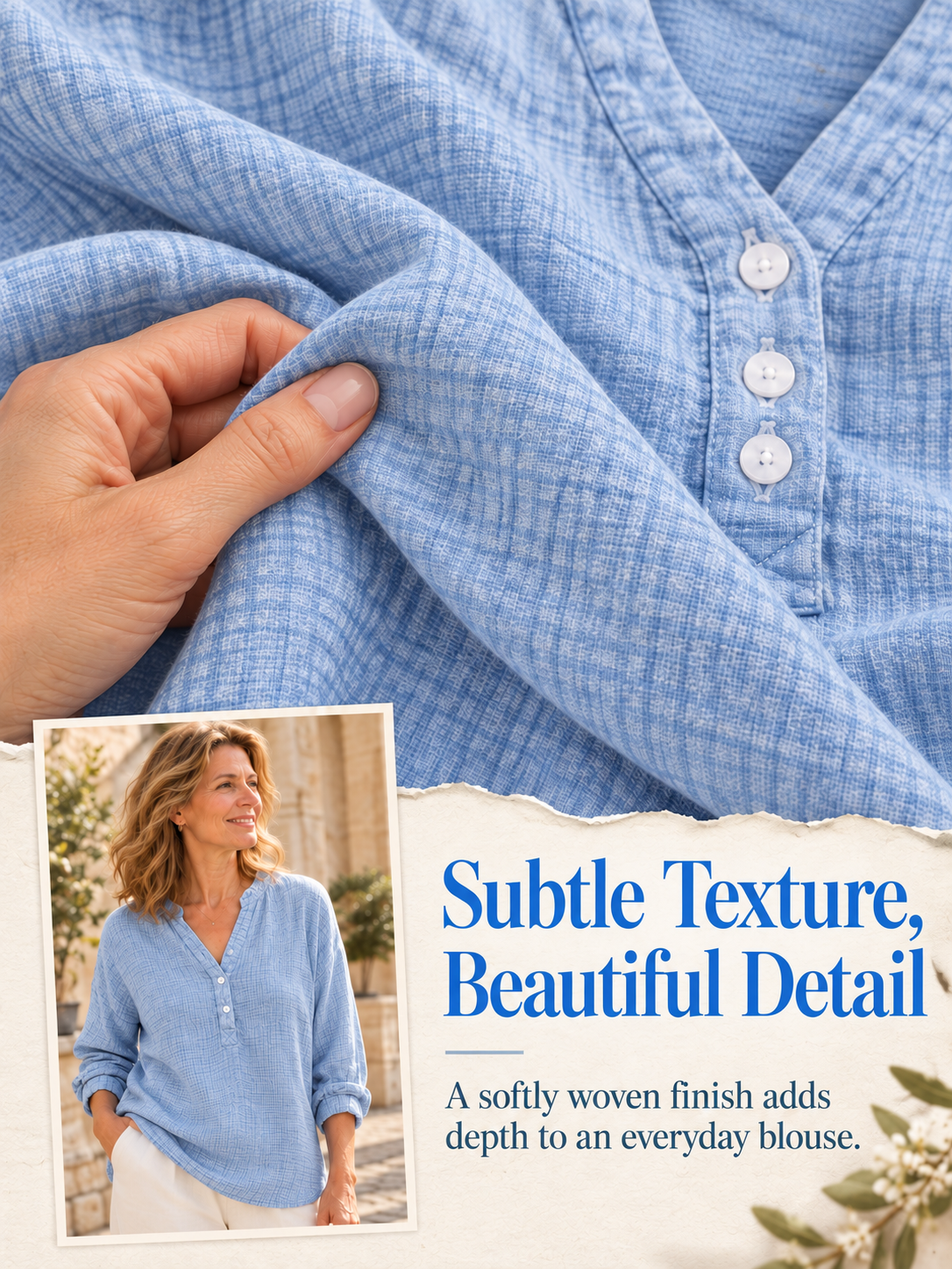 Women’s Oversized V-Neck Blouse – 100% Cotton, Button Front, Textured, Long Sleeve, Loose Fit for Spring/Autumn---Buy 2 Get 15% Off & Free Shipping!