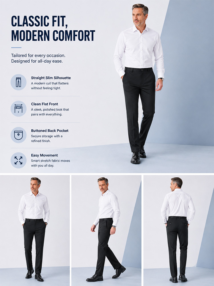 Men's Stretch Dress Trousers – 4-Way Stretch,Expandable Waist,  No Iron,Wrinkle-Free for Casual & Office---Buy 2 Get 15% Off & Free Shipping!
