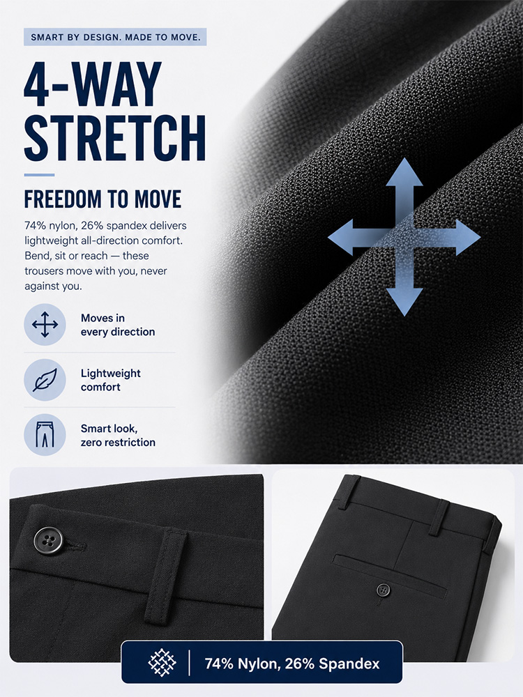 Men's Stretch Dress Trousers – 4-Way Stretch,Expandable Waist,  No Iron,Wrinkle-Free for Casual & Office---Buy 2 Get 15% Off & Free Shipping!