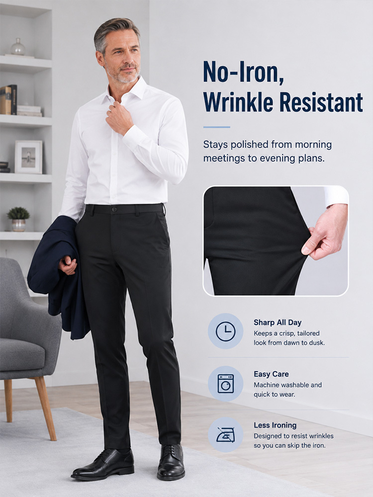 Men's Stretch Dress Trousers – 4-Way Stretch,Expandable Waist,  No Iron,Wrinkle-Free for Casual & Office---Buy 2 Get 15% Off & Free Shipping!