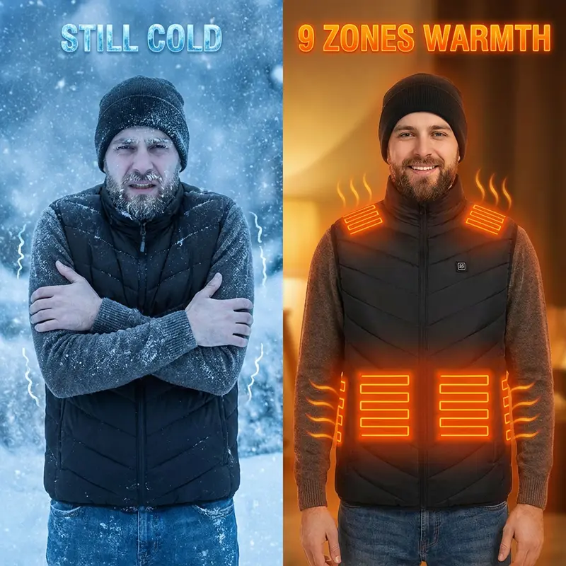 Unisex Heated Gilet with 9 Heating Zones – USB Charging, 3 Heat Settings, Lightweight, Washable Thermal Vest for Hiking & Camping---Buy 2 Get 15% Off & Free Shipping!