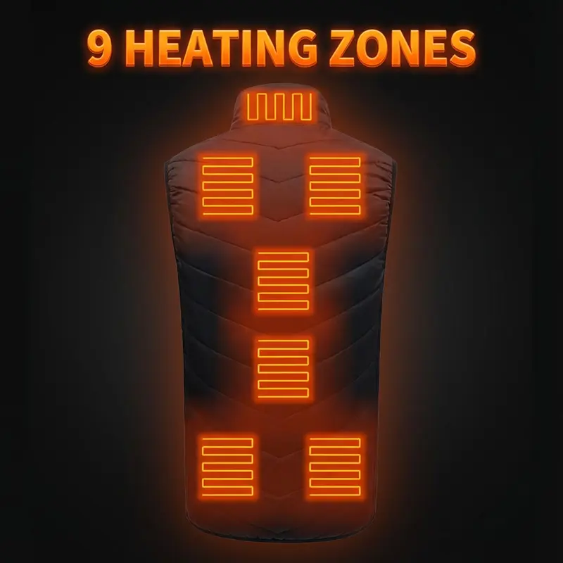 Unisex Heated Gilet with 9 Heating Zones – USB Charging, 3 Heat Settings, Lightweight, Washable Thermal Vest for Hiking & Camping---Buy 2 Get 15% Off & Free Shipping!