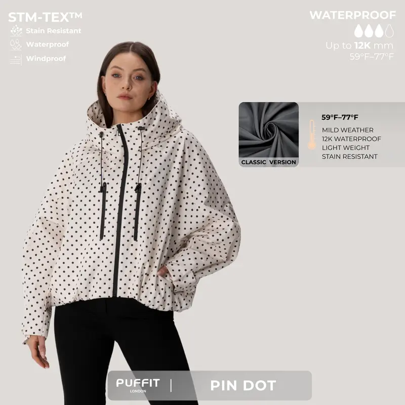 Women’s Short Waterproof Rain Jacket – Wide-Brim Hood, Pleated Hem, Adjustable Cuffs for Dog Walking & Commutes---Buy 2 Get 15% Off & Free Shipping!