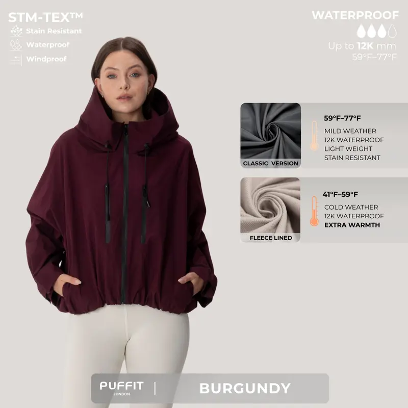 Women’s Short Waterproof Rain Jacket – Wide-Brim Hood, Pleated Hem, Adjustable Cuffs for Dog Walking & Commutes---Buy 2 Get 15% Off & Free Shipping!