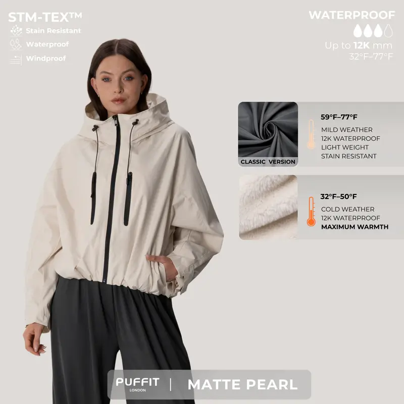 Women’s Short Waterproof Rain Jacket – Wide-Brim Hood, Pleated Hem, Adjustable Cuffs for Dog Walking & Commutes---Buy 2 Get 15% Off & Free Shipping!