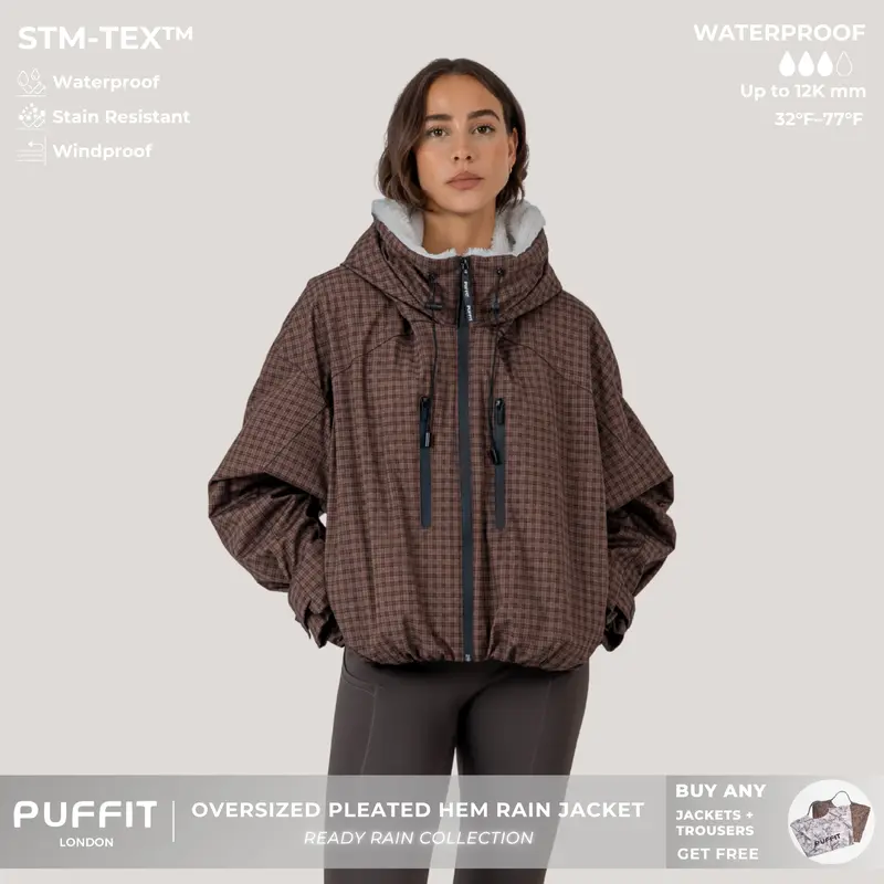 Women’s Short Waterproof Rain Jacket – Wide-Brim Hood, Pleated Hem, Adjustable Cuffs for Dog Walking & Commutes---Buy 2 Get 15% Off & Free Shipping!