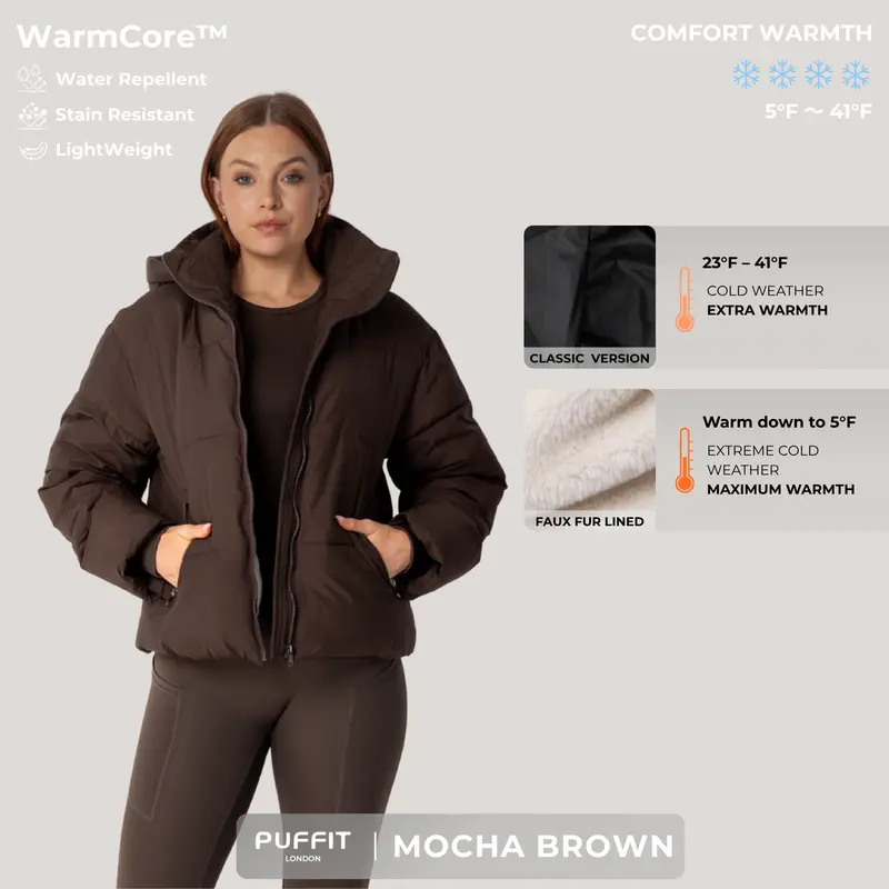 Women’s Short Puffer Jacket – Removable Hood, Faux Fur Lining Option, Zip Pockets, Warm Quilted Coat for Winter---Buy 2 Get 15% Off & Free Shipping!