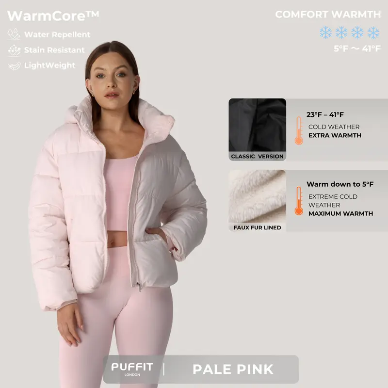 Women’s Short Puffer Jacket – Removable Hood, Faux Fur Lining Option, Zip Pockets, Warm Quilted Coat for Winter---Buy 2 Get 15% Off & Free Shipping!