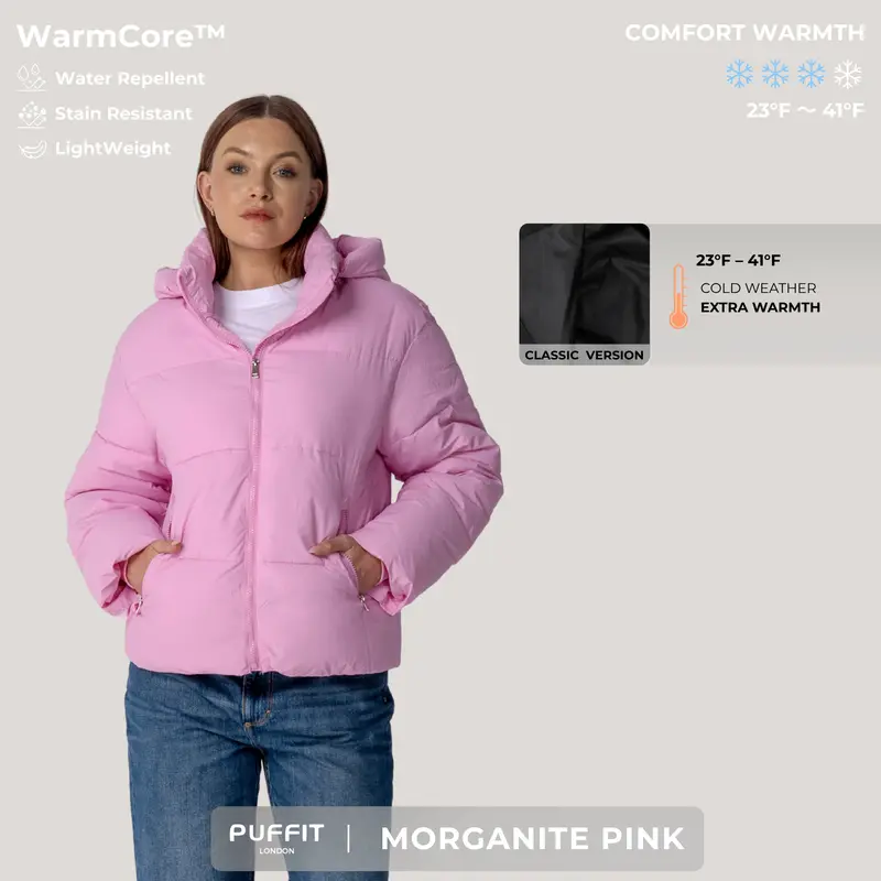 Women’s Short Puffer Jacket – Removable Hood, Faux Fur Lining Option, Zip Pockets, Warm Quilted Coat for Winter---Buy 2 Get 15% Off & Free Shipping!