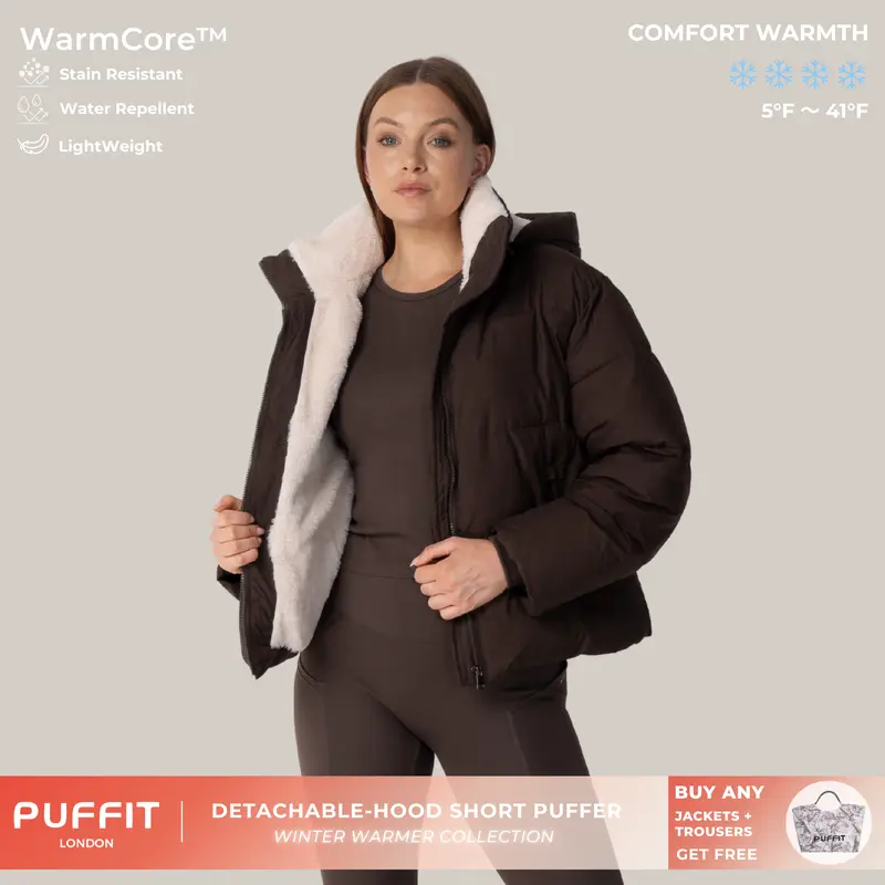 Women’s Short Puffer Jacket – Removable Hood, Faux Fur Lining Option, Zip Pockets, Warm Quilted Coat for Winter---Buy 2 Get 15% Off & Free Shipping!