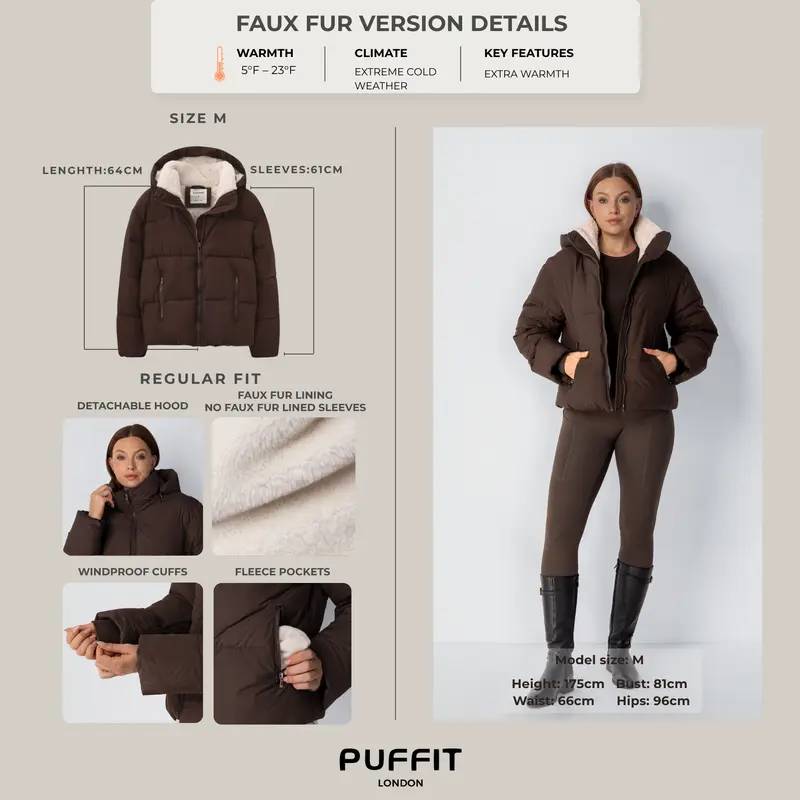 Women’s Short Puffer Jacket – Removable Hood, Faux Fur Lining Option, Zip Pockets, Warm Quilted Coat for Winter---Buy 2 Get 15% Off & Free Shipping!